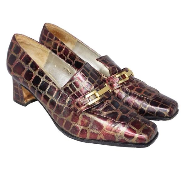 Timothy Hitsman Vintage Croc Leather Kitten Heels, Size 9.5 - Picture 4 of 9